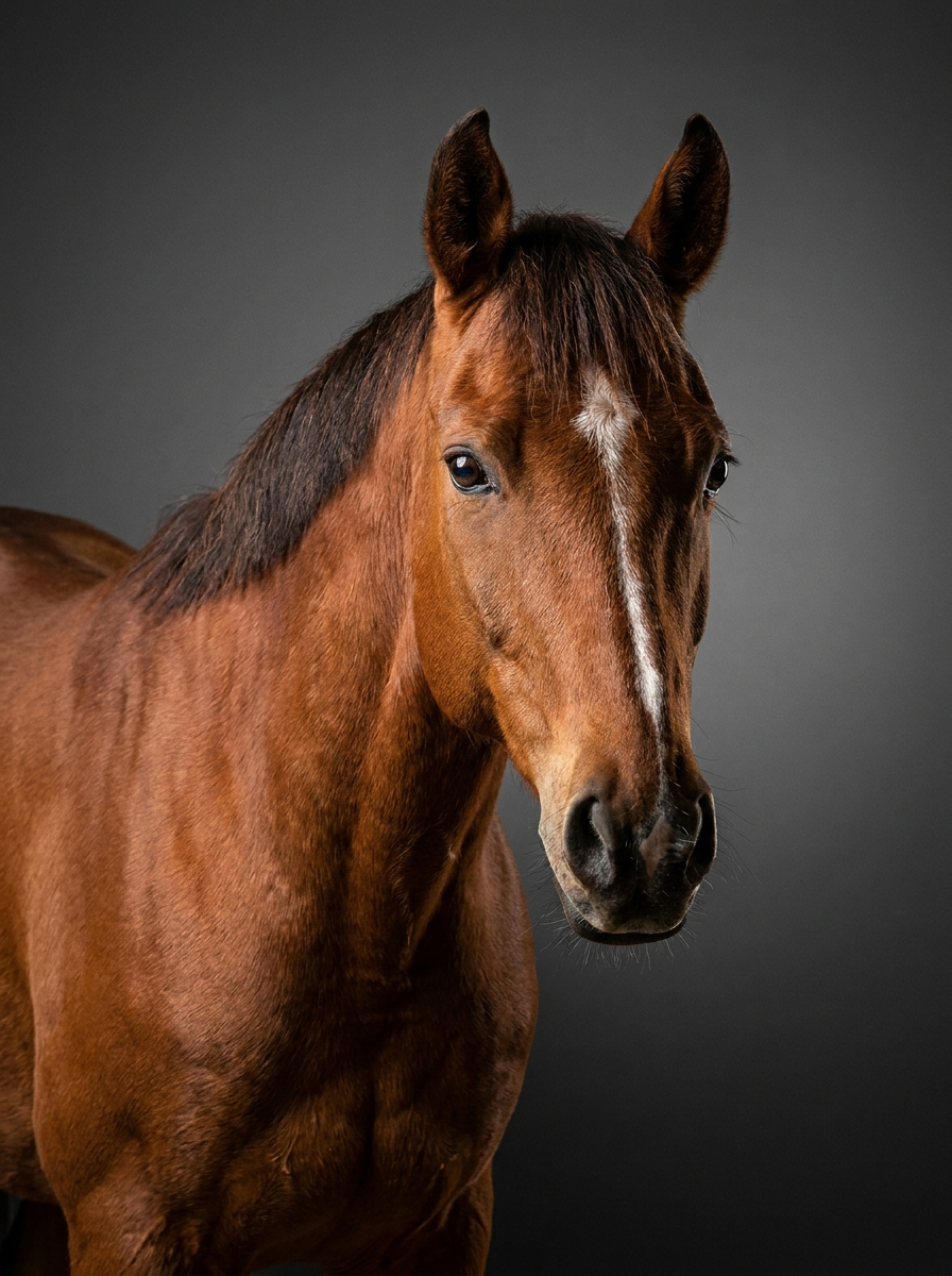 Retrato de estudio de un caballo generado con IA.