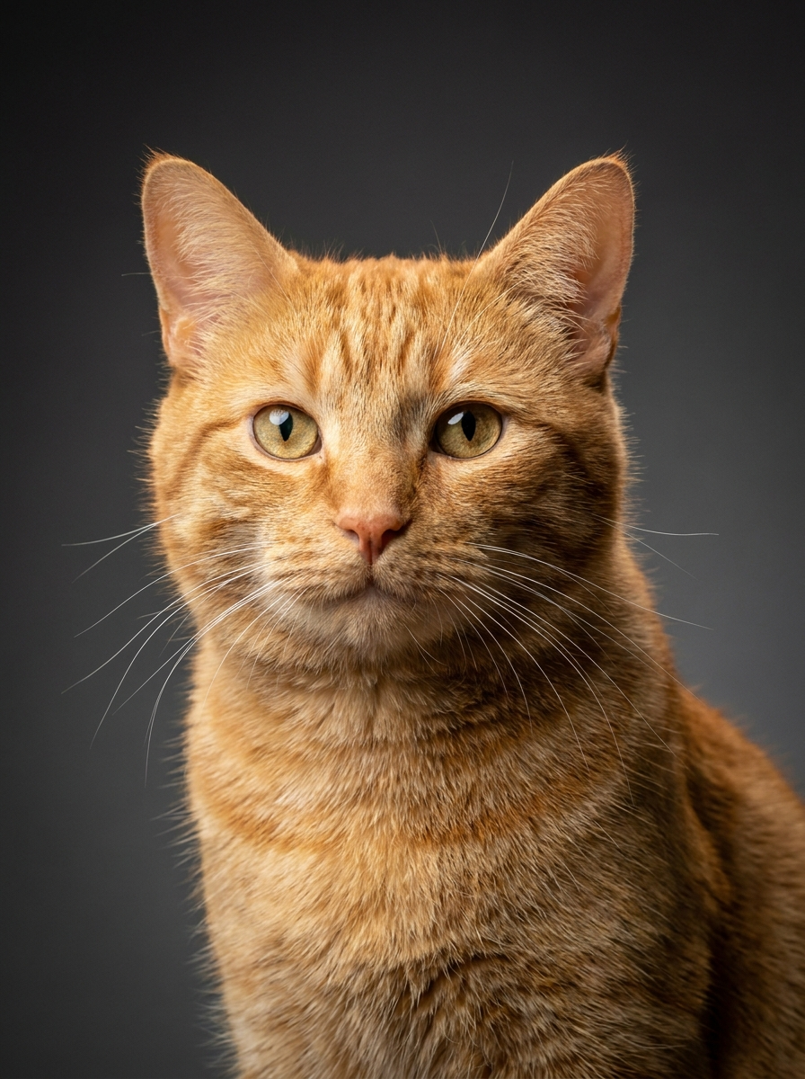 Retrato de estudio de un gato atigrado generado con IA.