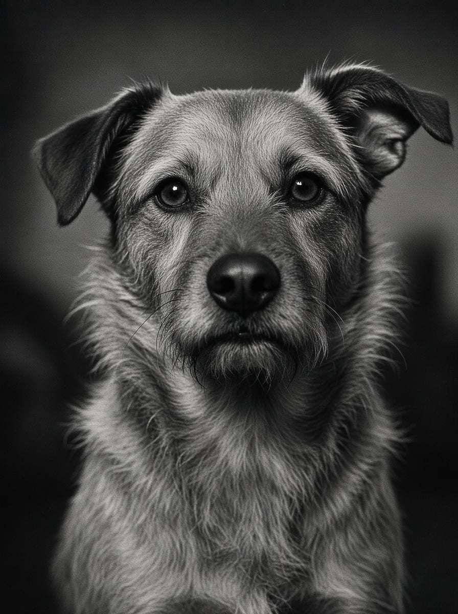 Retrato en blanco y negro con grano de película.