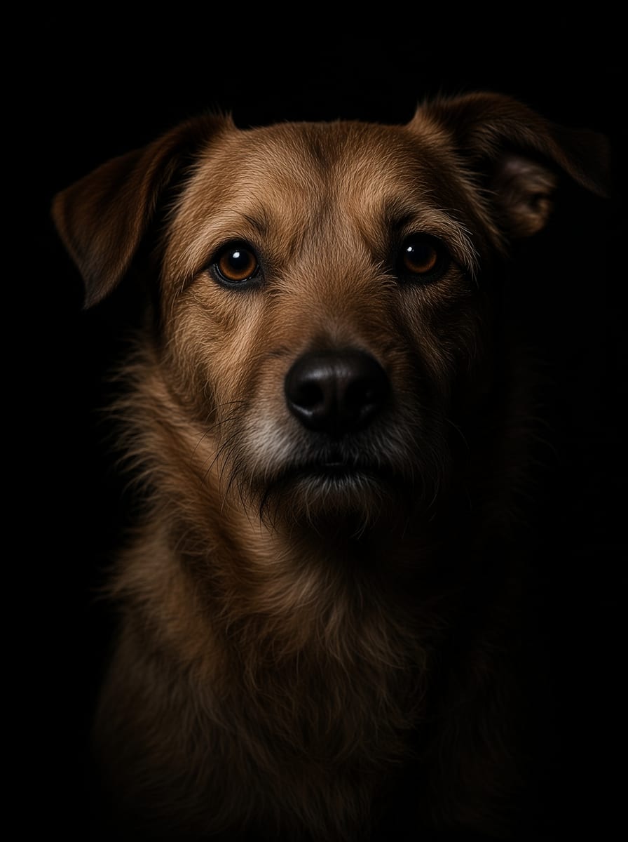 Retrato en clave baja, casi todo en negro.